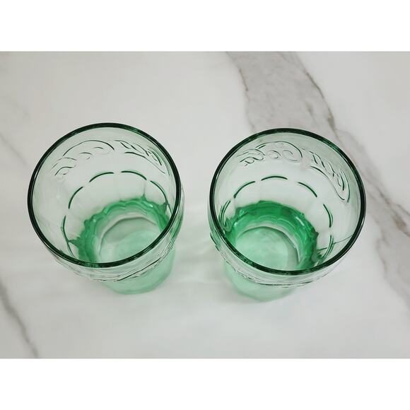 Coca Cola Coke Green Mini Glass 6.25 oz Drinking Glasses 4 1/4" Logo Embossed x2 - Picture 7 of 12